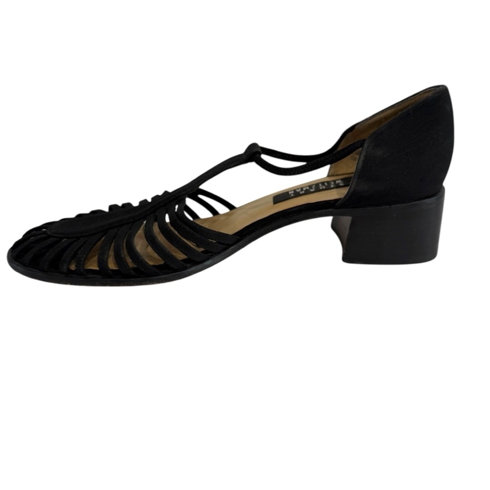 Stuart Weitzman 8 Black Suede D’Orsay Cage Sandals Block Heel Cutout Shoes